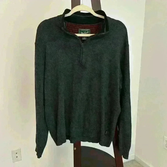 Woolrich Men’s Grey Wool/Cotton Blend 1/4 Zip Long Sleeve Knit Sweater Sz L - Picture 1 of 6
